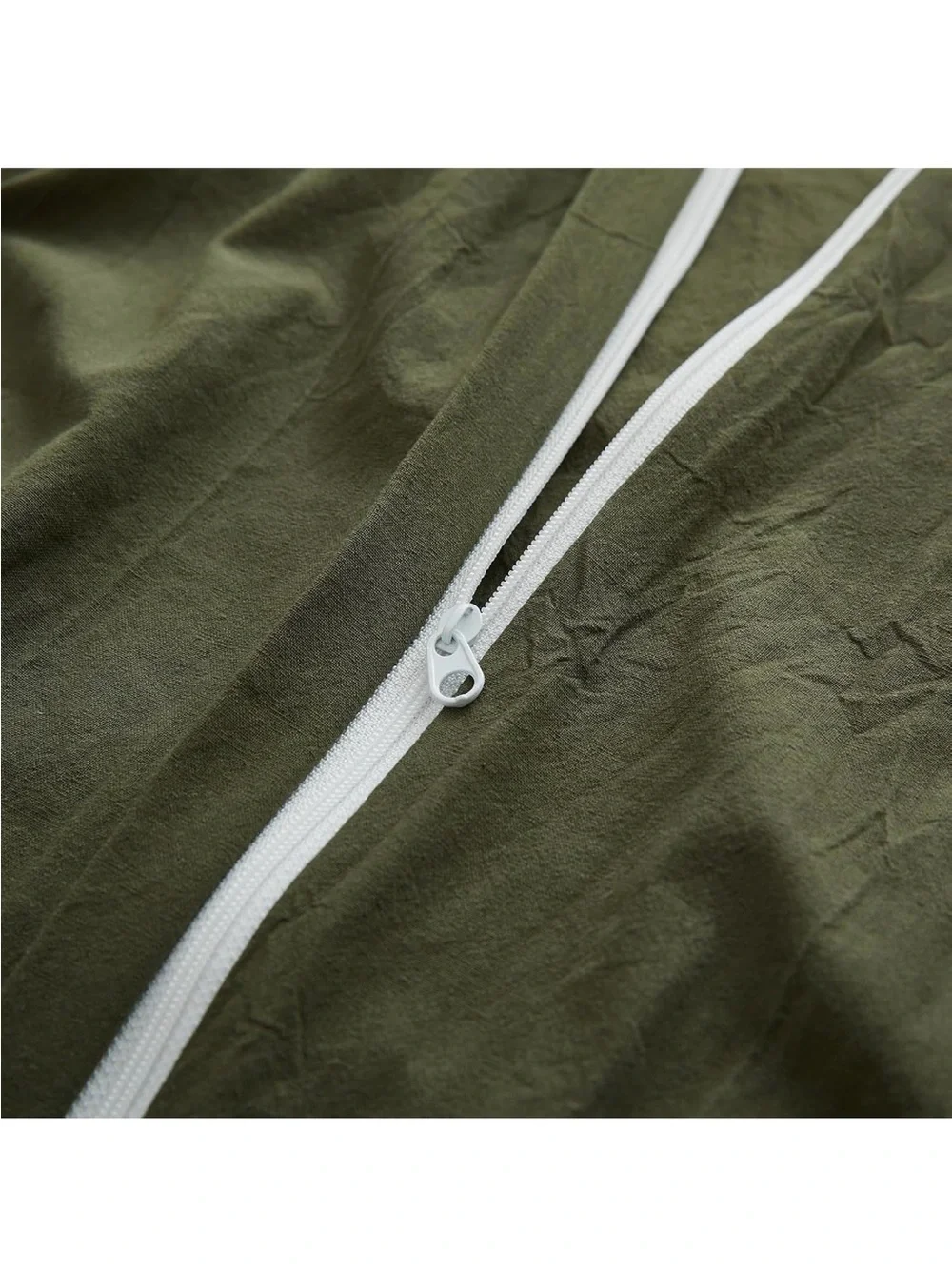 Olive Green Washed Cotton Duvet Cover Set - Queen